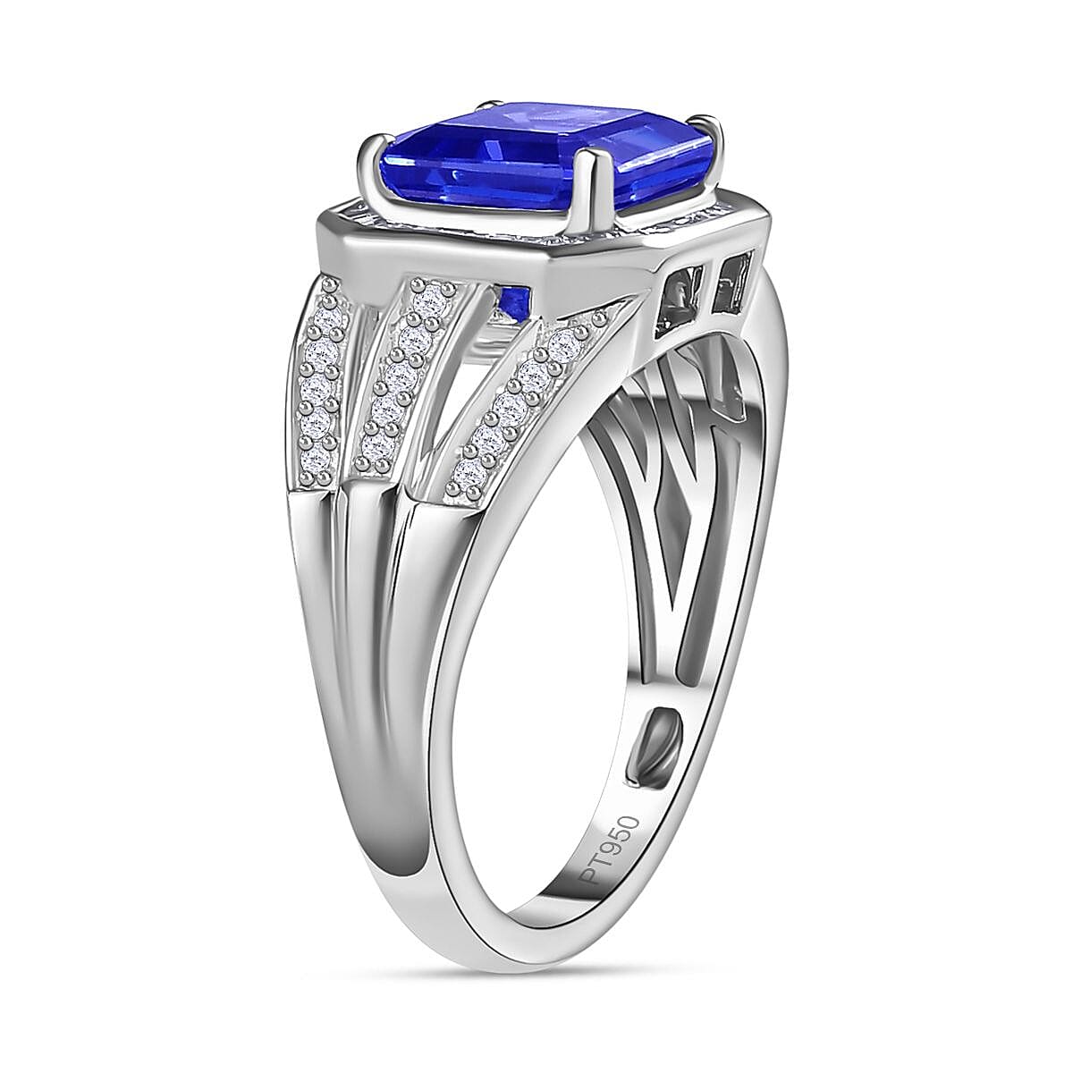 RHAPSODY-950 Platinum AAAA Tanzanite and Earth Mined  Diamond (VS E-F)  Signet Ring 3.19 Ct, Platinum Wt. 8.00 Gms