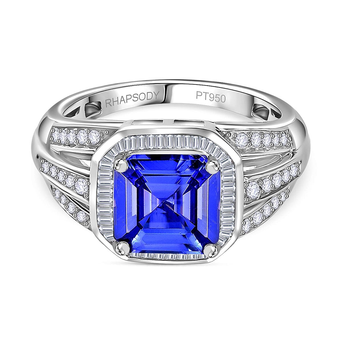 RHAPSODY-950 Platinum AAAA Tanzanite and Earth Mined Diamond (VS E-F) Signet Ring 3.19 Ct, Platinum Wt. 8.00 Gms