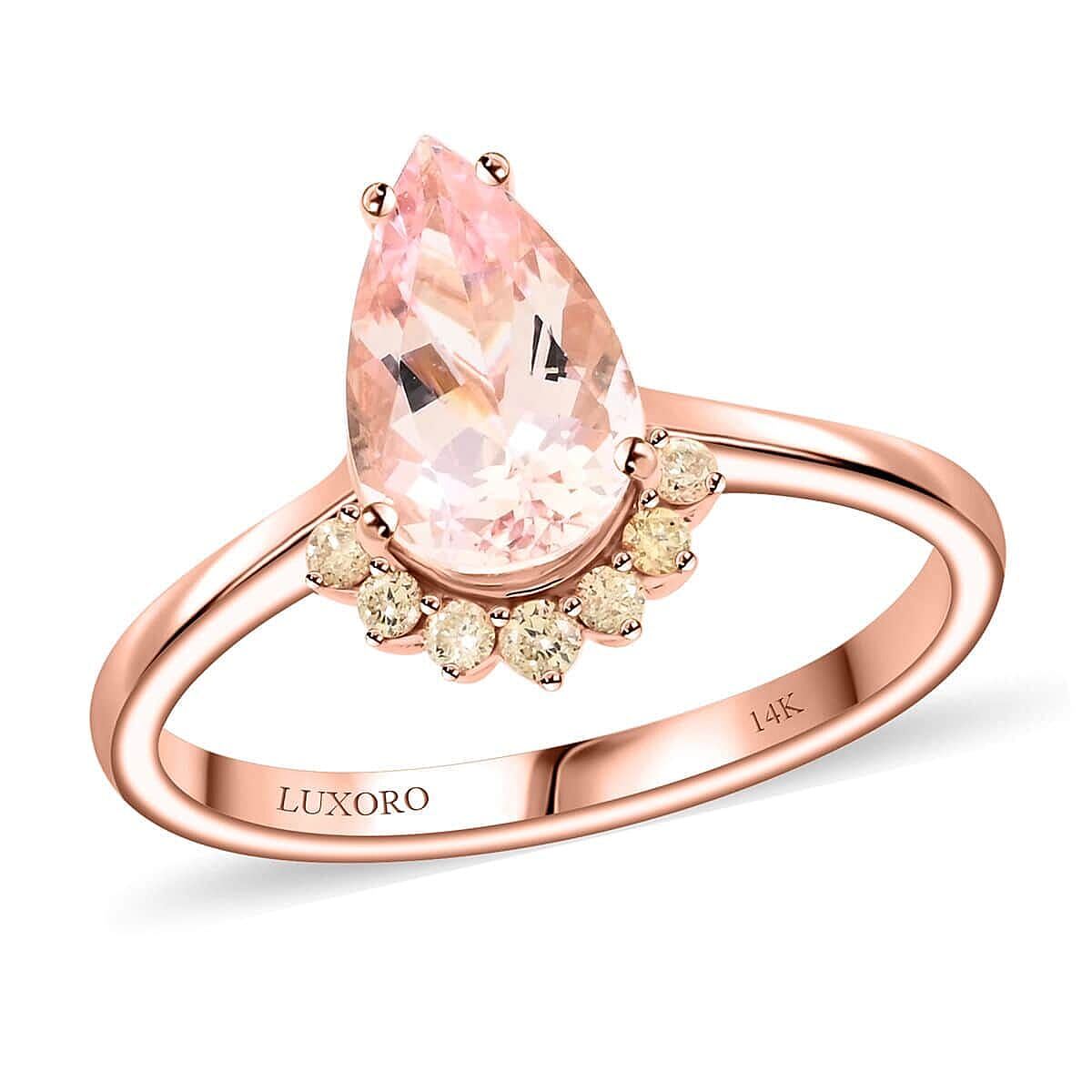 14K Rose Gold  AAA   Pink Morganite ,  White Diamond  I2 Ring 1.35 ct,  Gold Wt. 2.79 Gms  1.350  Ct.