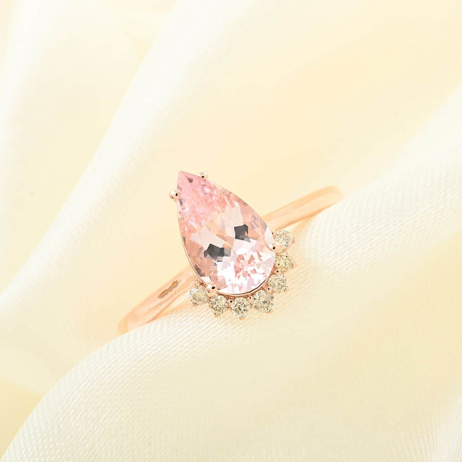 14K Rose Gold  AAA   Pink Morganite ,  White Diamond  I2 Ring 1.35 ct,  Gold Wt. 2.79 Gms  1.350  Ct.