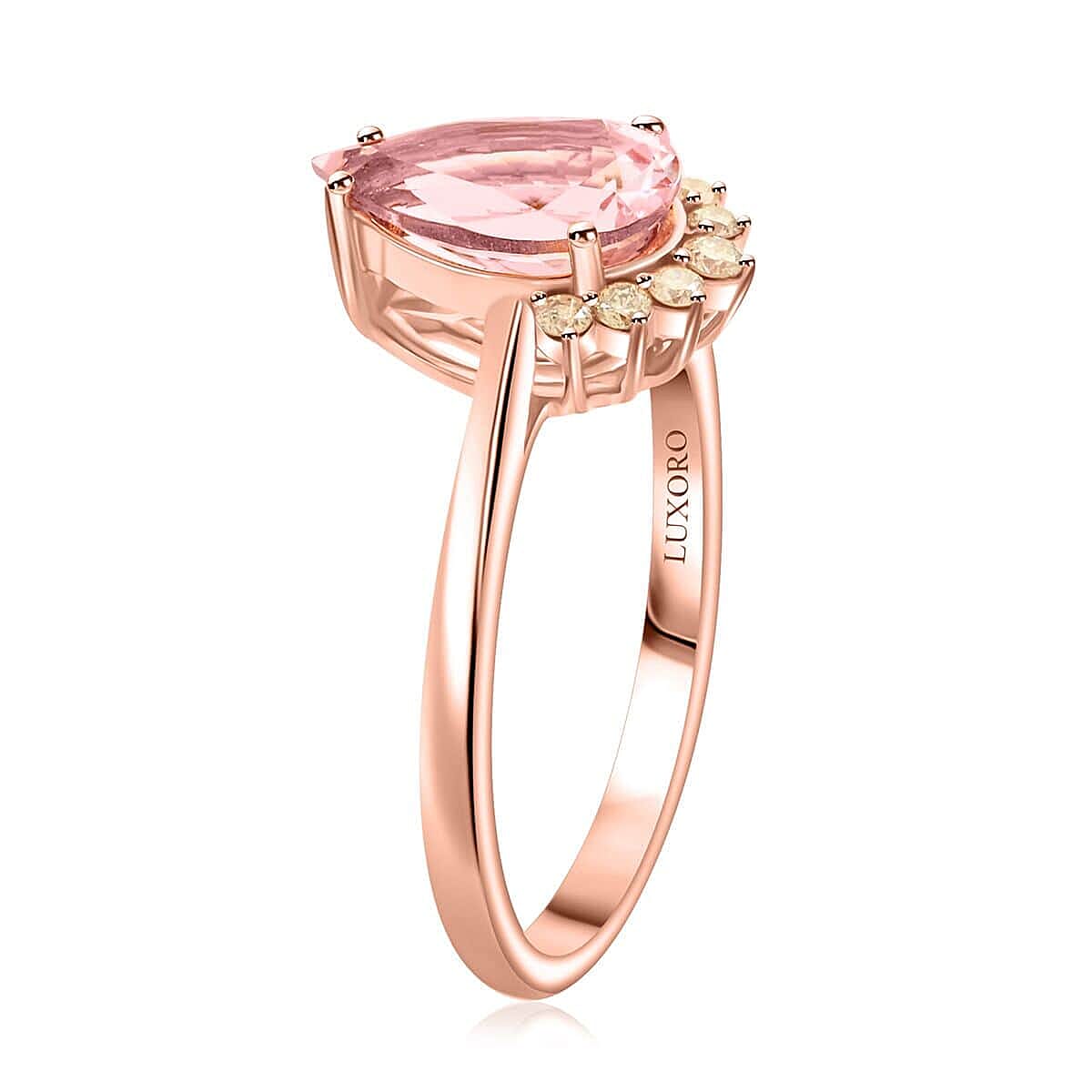 14K Rose Gold  AAA   Pink Morganite ,  White Diamond  I2 Ring 1.35 ct,  Gold Wt. 2.79 Gms  1.350  Ct.