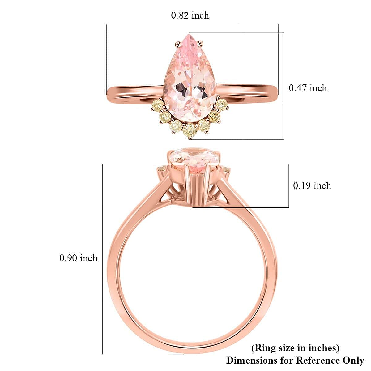 14K Rose Gold  AAA   Pink Morganite ,  White Diamond  I2 Ring 1.35 ct,  Gold Wt. 2.79 Gms  1.350  Ct.
