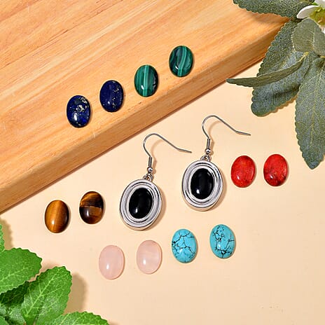 One Time Closeout Deal - Set of 7 Stones - Interchangeable Multi Gemstones Magnet Earring with Hook 56.00 Ct.