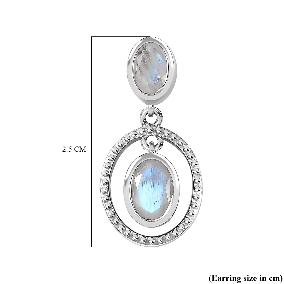 Moon Glow Moonstone Dangle Earrings in Rhodium Overlay Sterling Silver 2.28 Ct