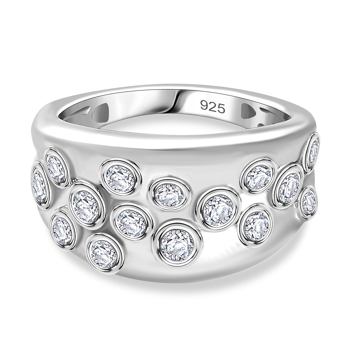 Moissanite Bubble Ring in Rhodium Overlay Sterling Silver