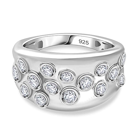 Moissanite Bubble Ring in Rhodium Overlay Sterling Silver