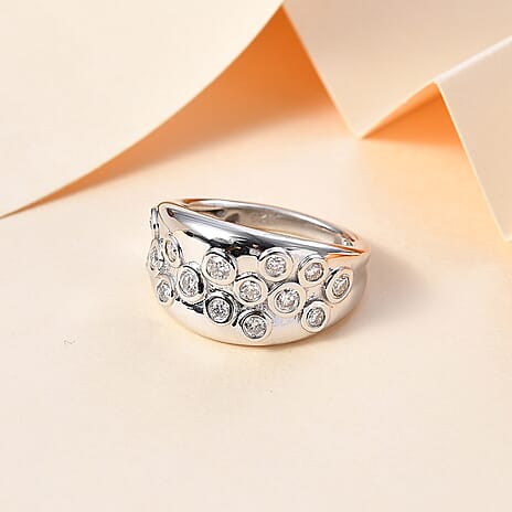 Moissanite Bubble Ring in Rhodium Overlay Sterling Silver