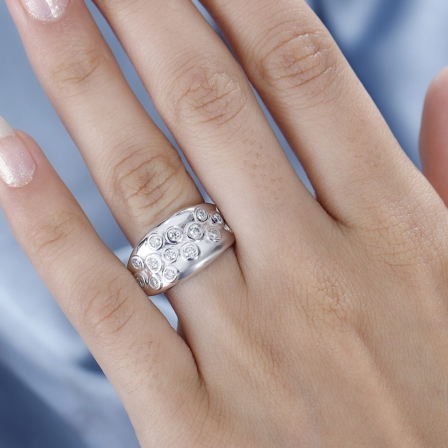 Moissanite Bubble Ring in Rhodium Overlay Sterling Silver