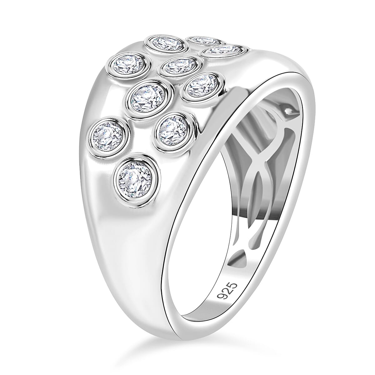 Moissanite Bubble Ring in Rhodium Overlay Sterling Silver