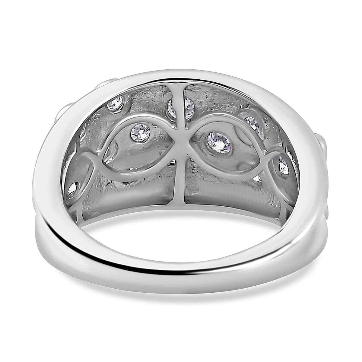 Moissanite Bubble Ring in Rhodium Overlay Sterling Silver