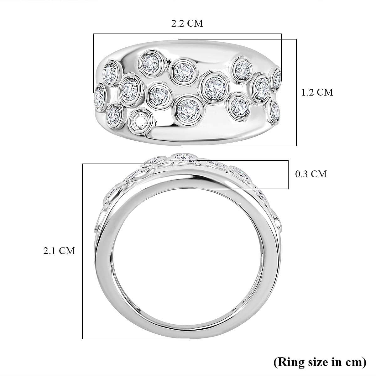 Moissanite Bubble Ring in Rhodium Overlay Sterling Silver