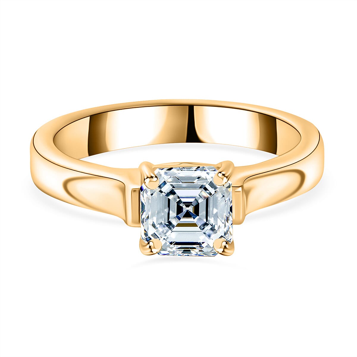 Designer Inspired - Moissanite (Asscher Cut) Solitaire Ring in 18K YG Vermeil Plated Sterling Silver 1.15 Ct