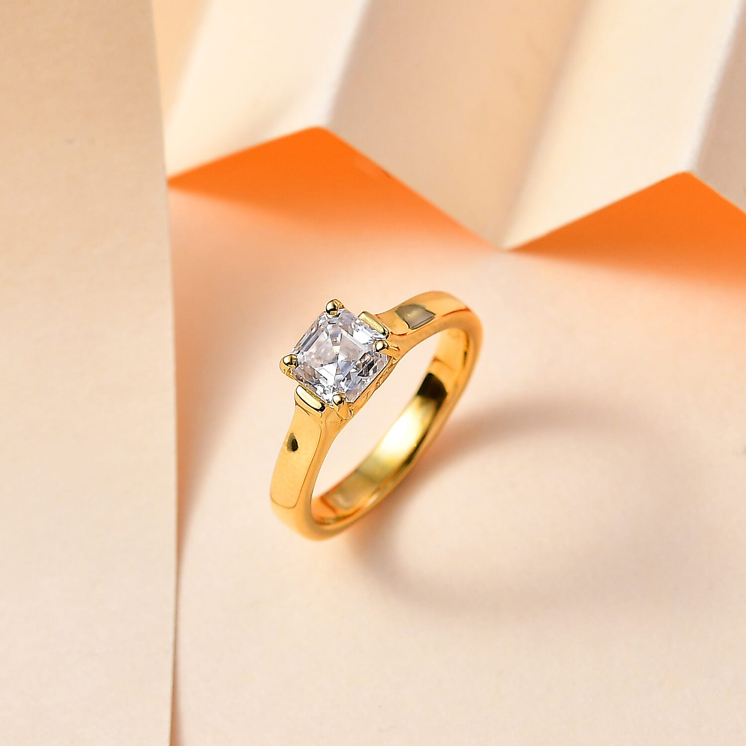 Designer Inspired - Moissanite (Asscher Cut) Solitaire Ring in 18K YG Vermeil Plated Sterling Silver 1.15 Ct