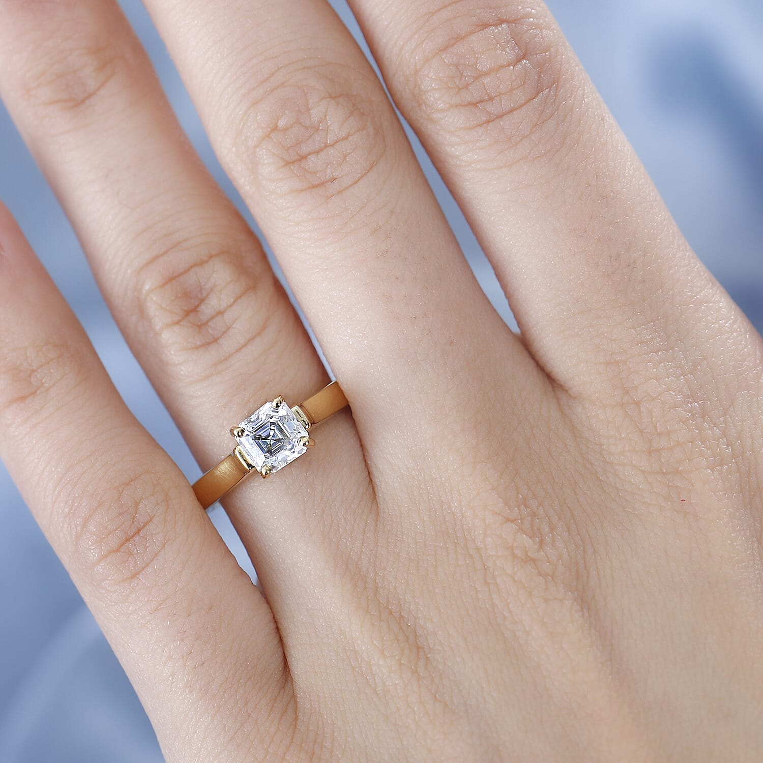 Designer Inspired - Moissanite (Asscher Cut) Solitaire Ring in 18K YG Vermeil Plated Sterling Silver 1.15 Ct