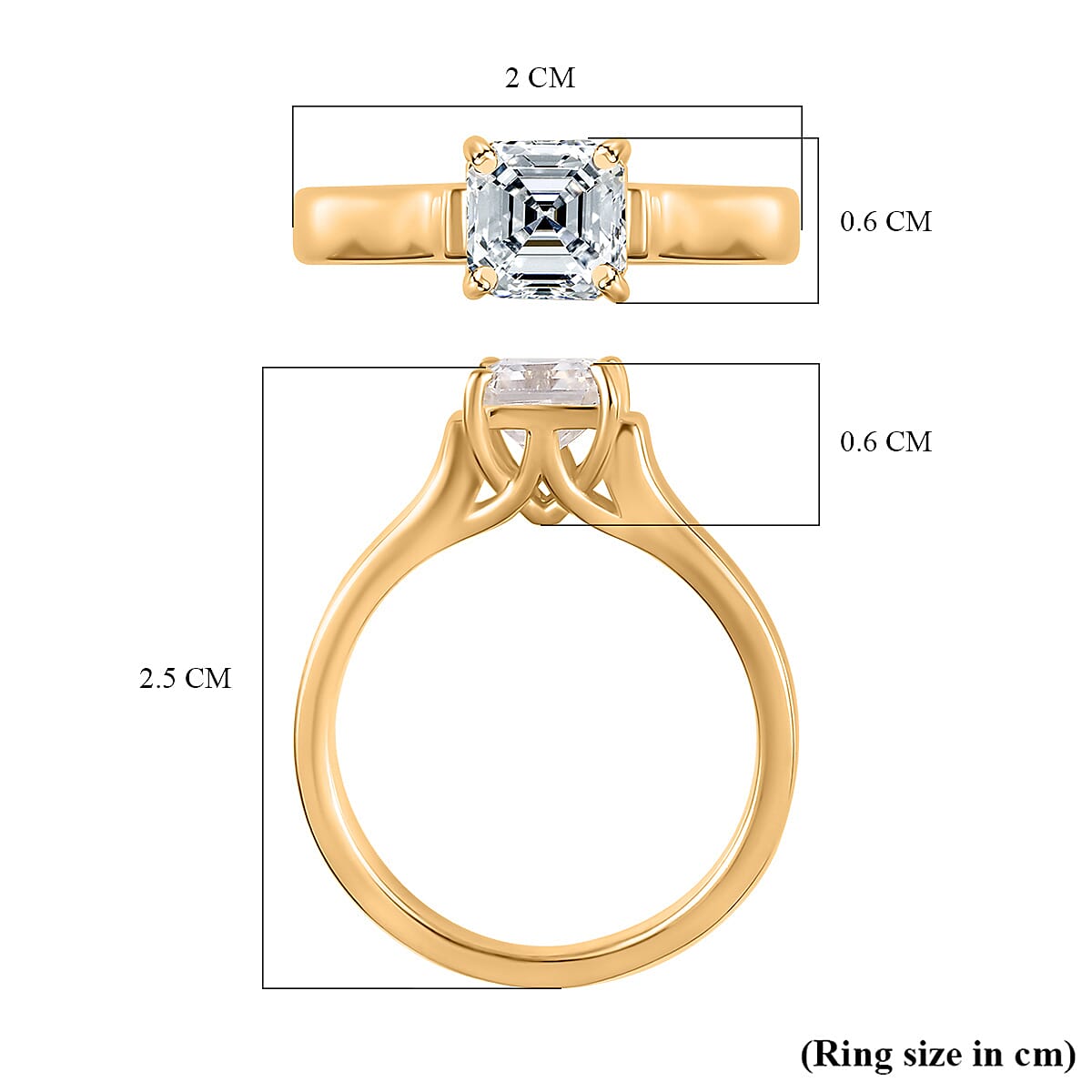 Designer Inspired - Moissanite (Asscher Cut) Solitaire Ring in 18K YG Vermeil Plated Sterling Silver 1.15 Ct