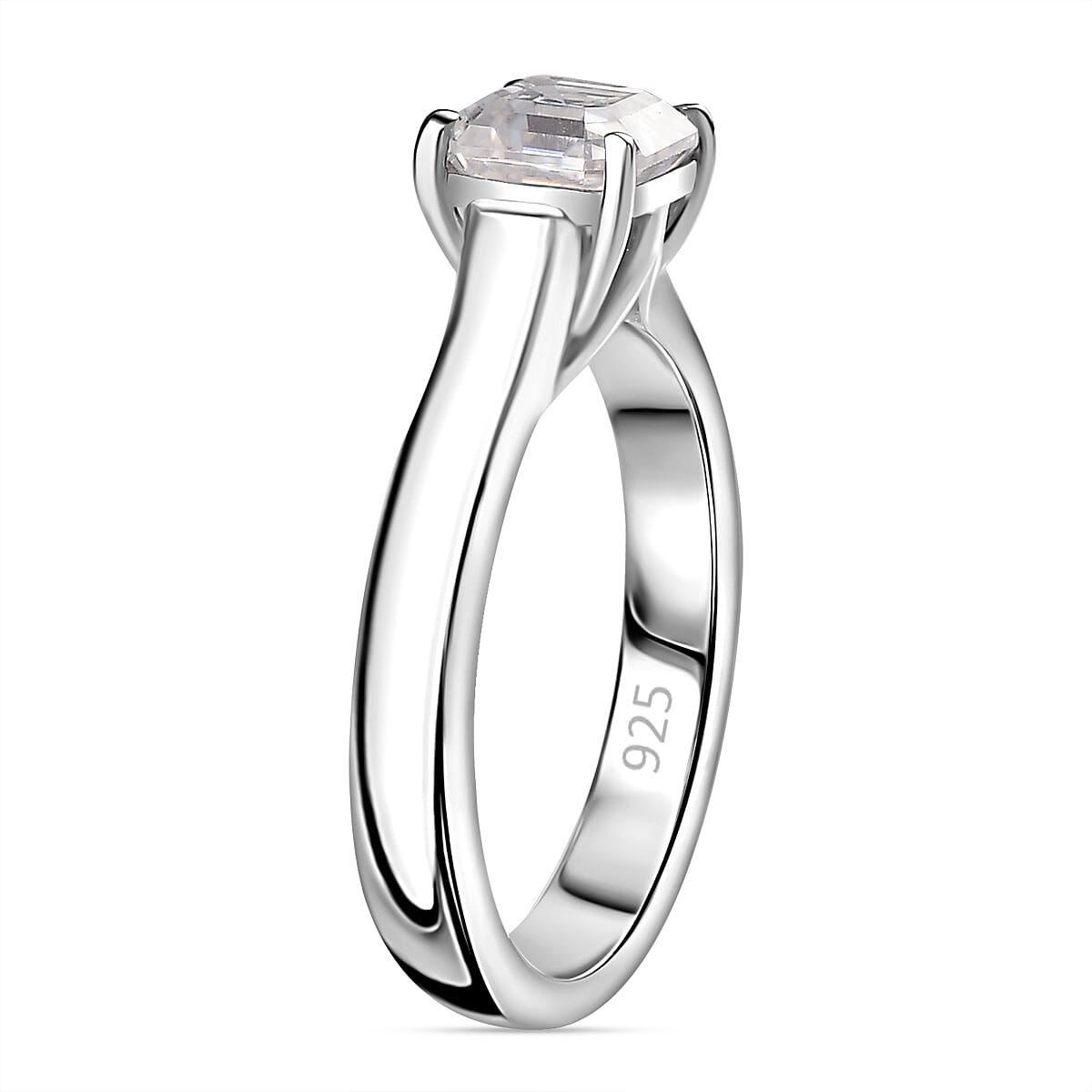 Designer Inspired - Moissanite Solitaire Ring in Asscher Cut-  Rhodium Overlay Sterling Silver 1.15 Ct
