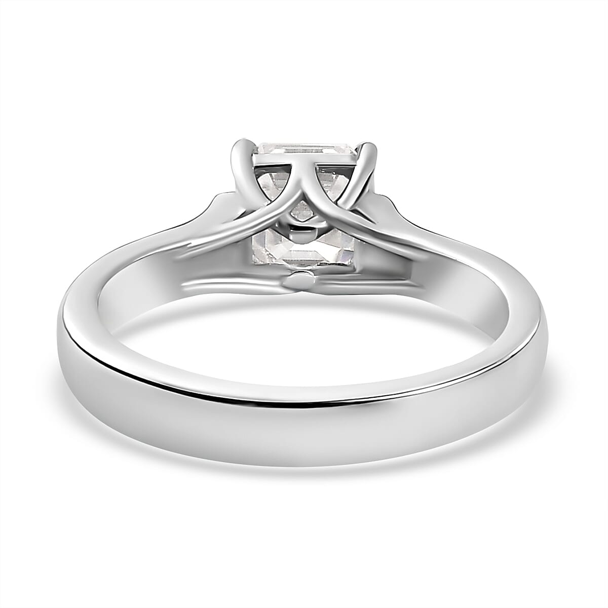Designer Inspired - Moissanite Solitaire Ring in Asscher Cut-  Rhodium Overlay Sterling Silver 1.15 Ct