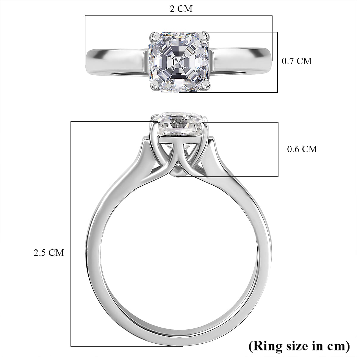 Designer Inspired - Moissanite Solitaire Ring in Asscher Cut-  Rhodium Overlay Sterling Silver 1.15 Ct