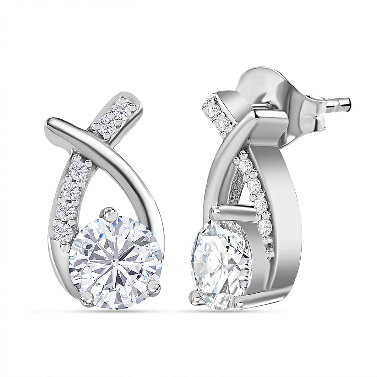 Moissanite Earrings in Rhodium Overlay Sterling Silver 1.10 Ct