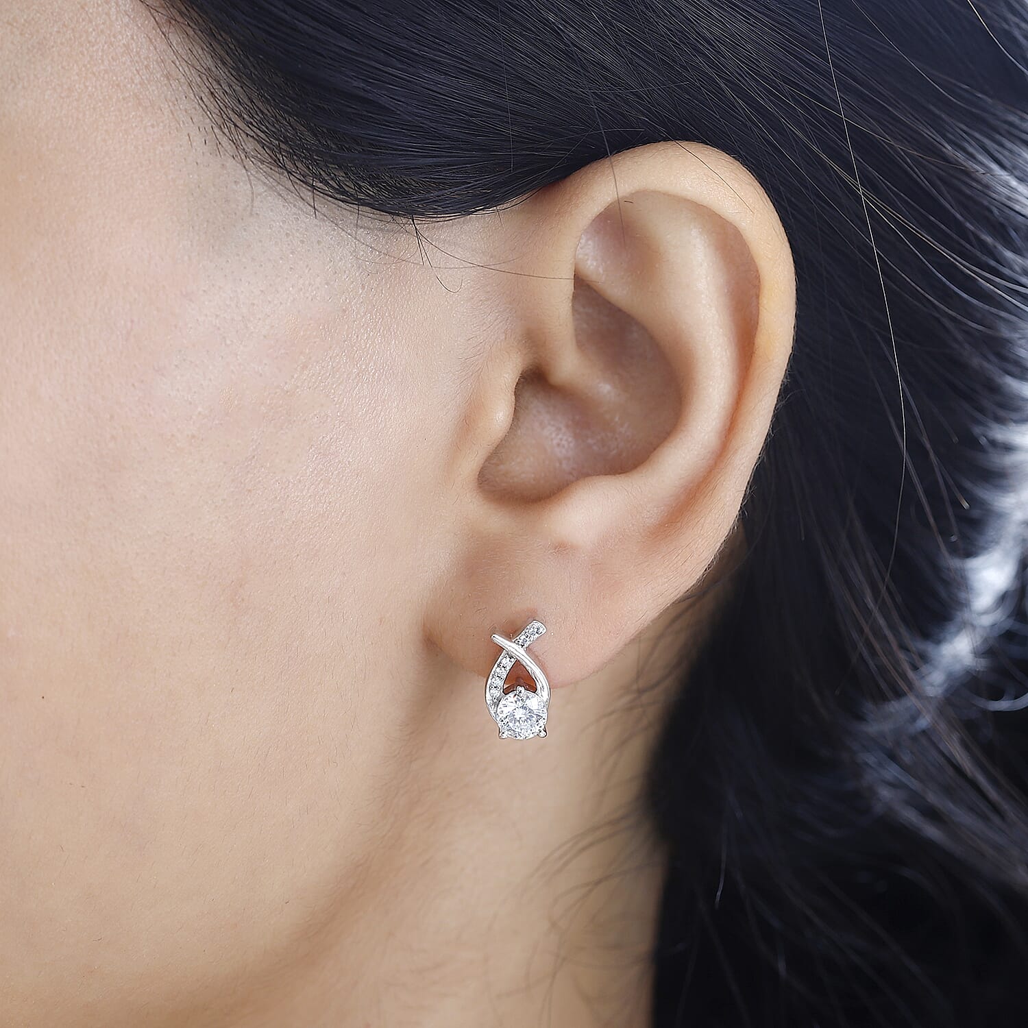 Moissanite Earrings in Rhodium Overlay Sterling Silver 1.10 Ct