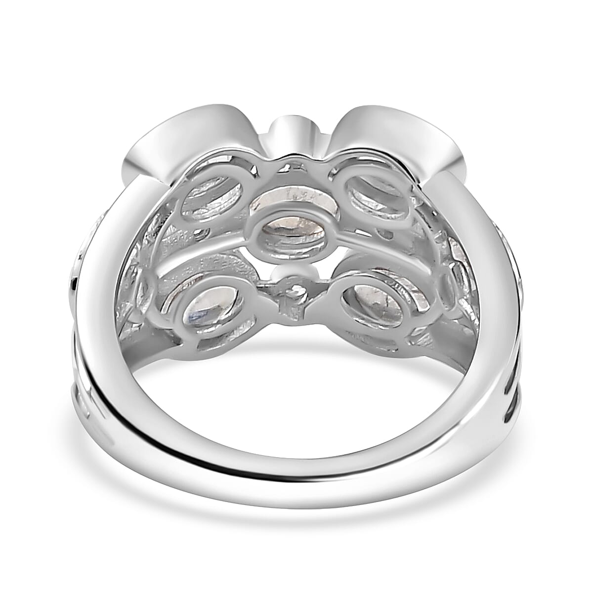 Moon Glow Stone & Natural Zircon Bubble Ring in Rhodium Overlay Sterling Silver 2.40 Ct