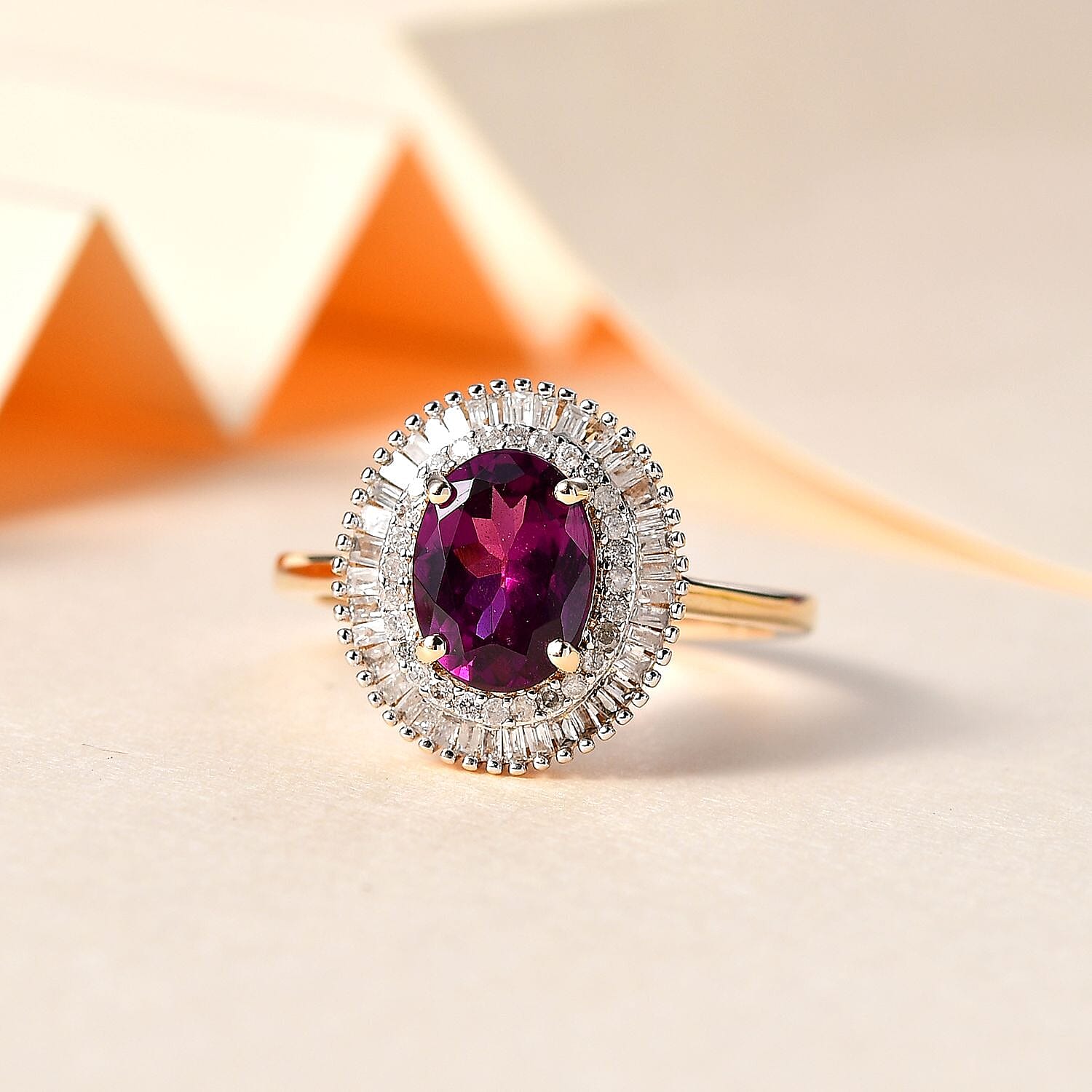 Tony Diniz Collection- 9K Yellow Gold Extremely Rare Natural Purple Garnet & Diamond Ring 2.50 Ct