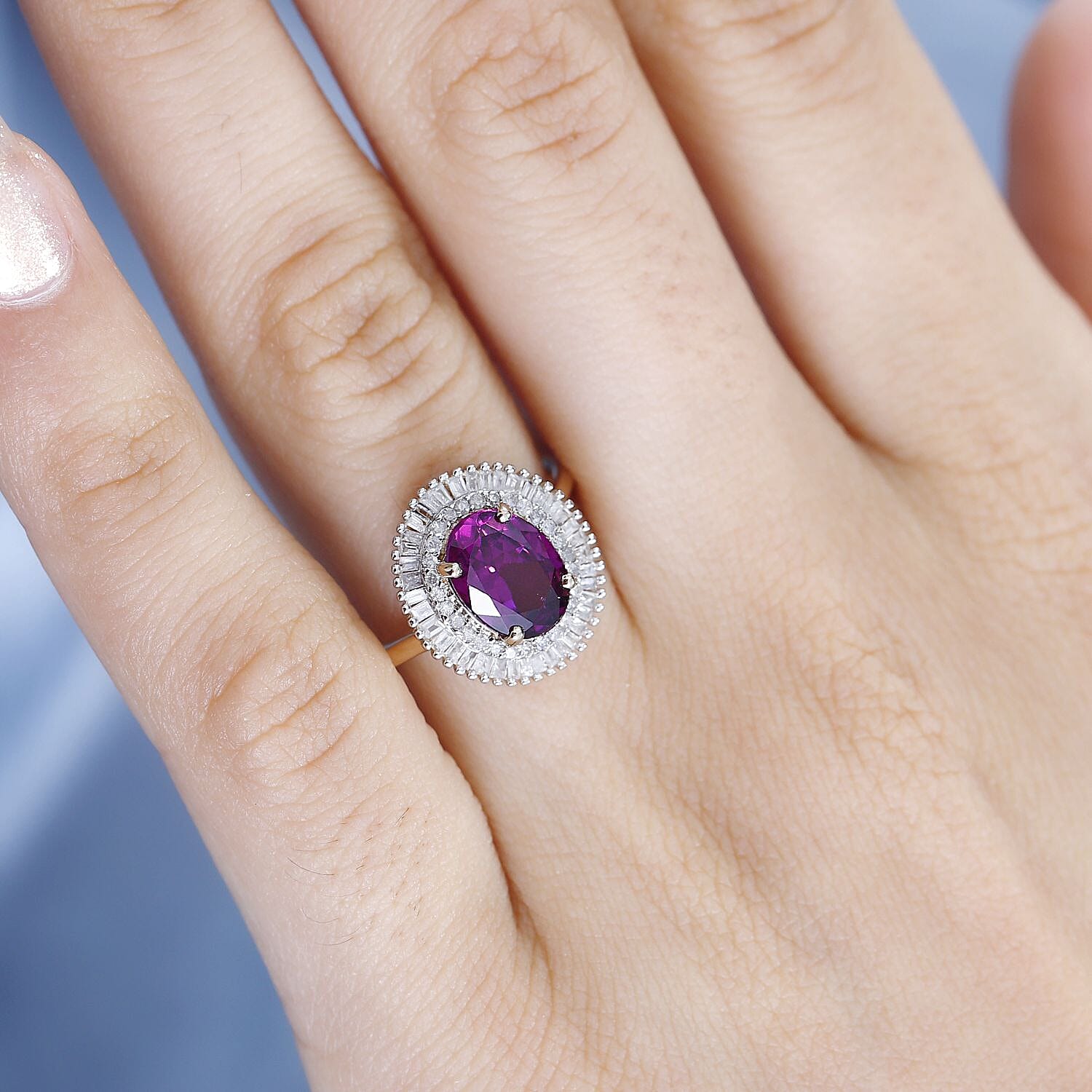 Tony Diniz Collection- 9K Yellow Gold Extremely Rare Natural Purple Garnet & Diamond Ring 2.50 Ct