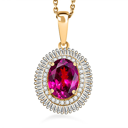 Tony Diniz Collection- 9K Yellow Gold Purple Garnet & Diamond Circle Pendant 2.70 Ct