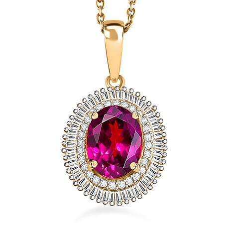 9K Yellow Gold Natural Ember Garnet & Diamond Pendant 2.70 Ct