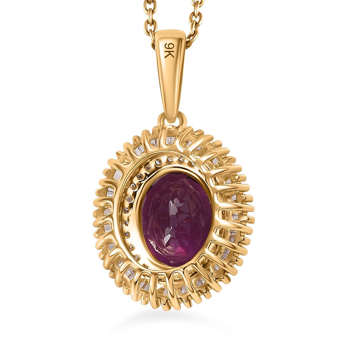 9K Yellow Gold Natural Ember Garnet & Diamond Pendant 2.70 Ct