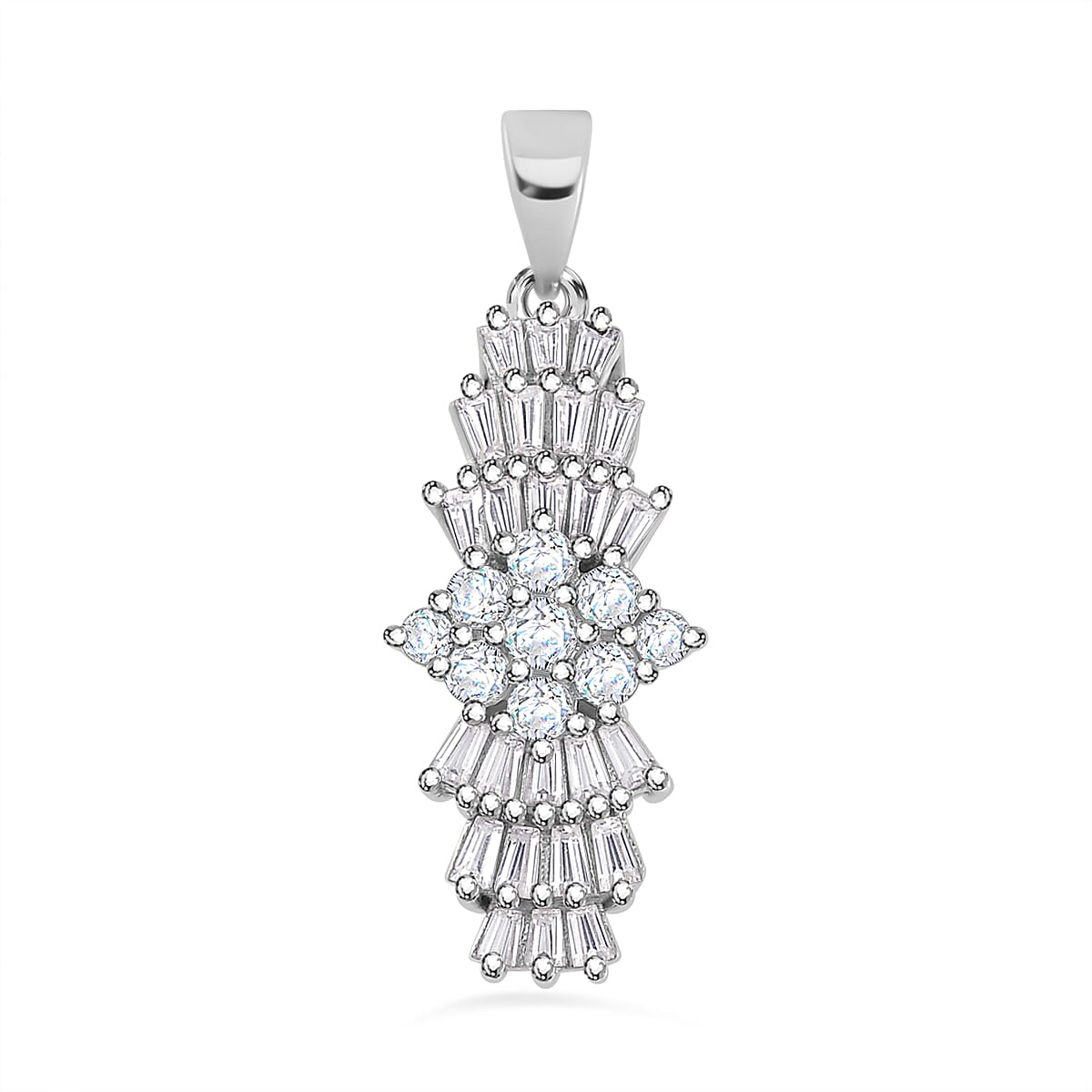 Moissanite Pendant in Rhodium Overlay Sterling Silver 1.29 Ct.