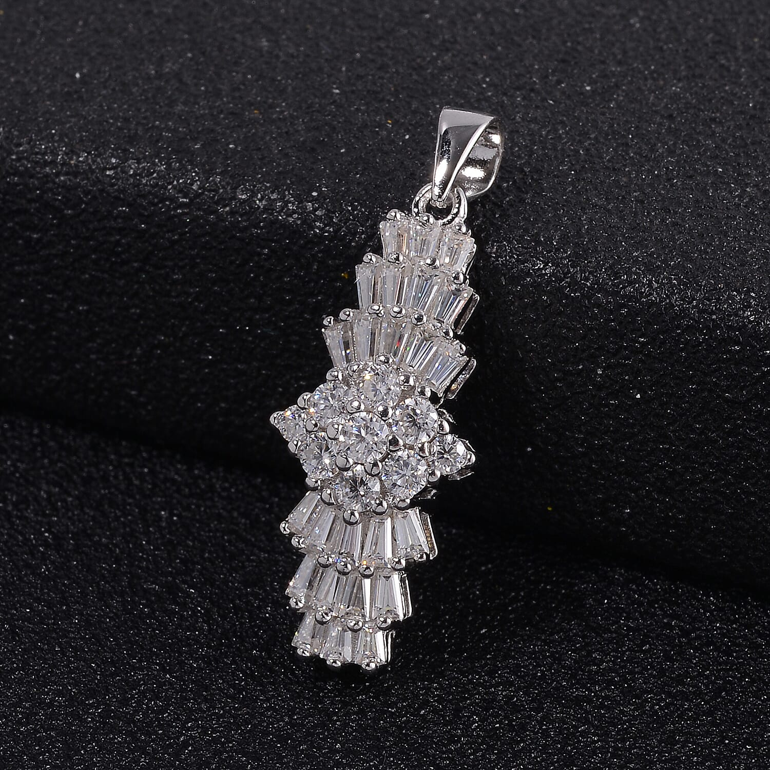 Moissanite Pendant in Rhodium Overlay Sterling Silver 1.29 Ct.