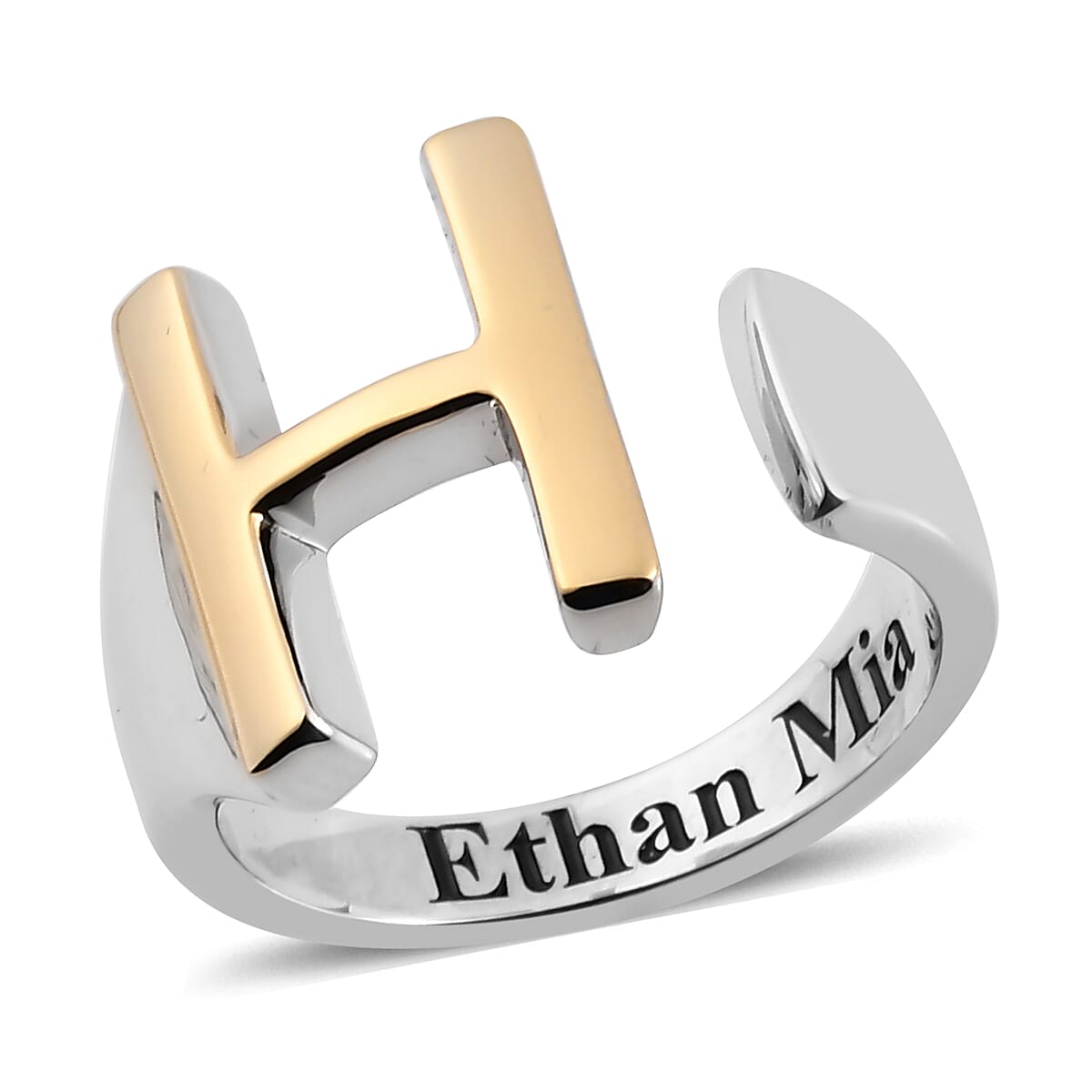 Personalised Engravable Initial H Ring in Yellow Gold Tone