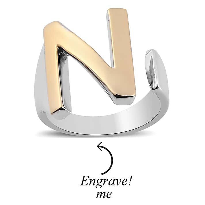 Personalised Engravable Initial N Ring in Yellow Gold Tone