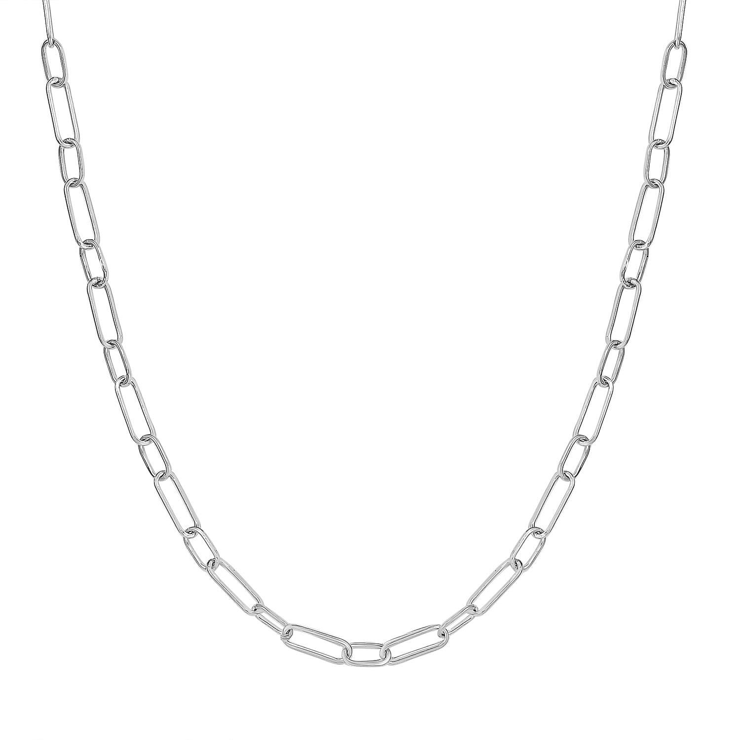 Platinum Overlay Sterling Silver Paperclip Necklace (Size - 24) With Lobster Clasp, Silver Wt. 8.40 Gms