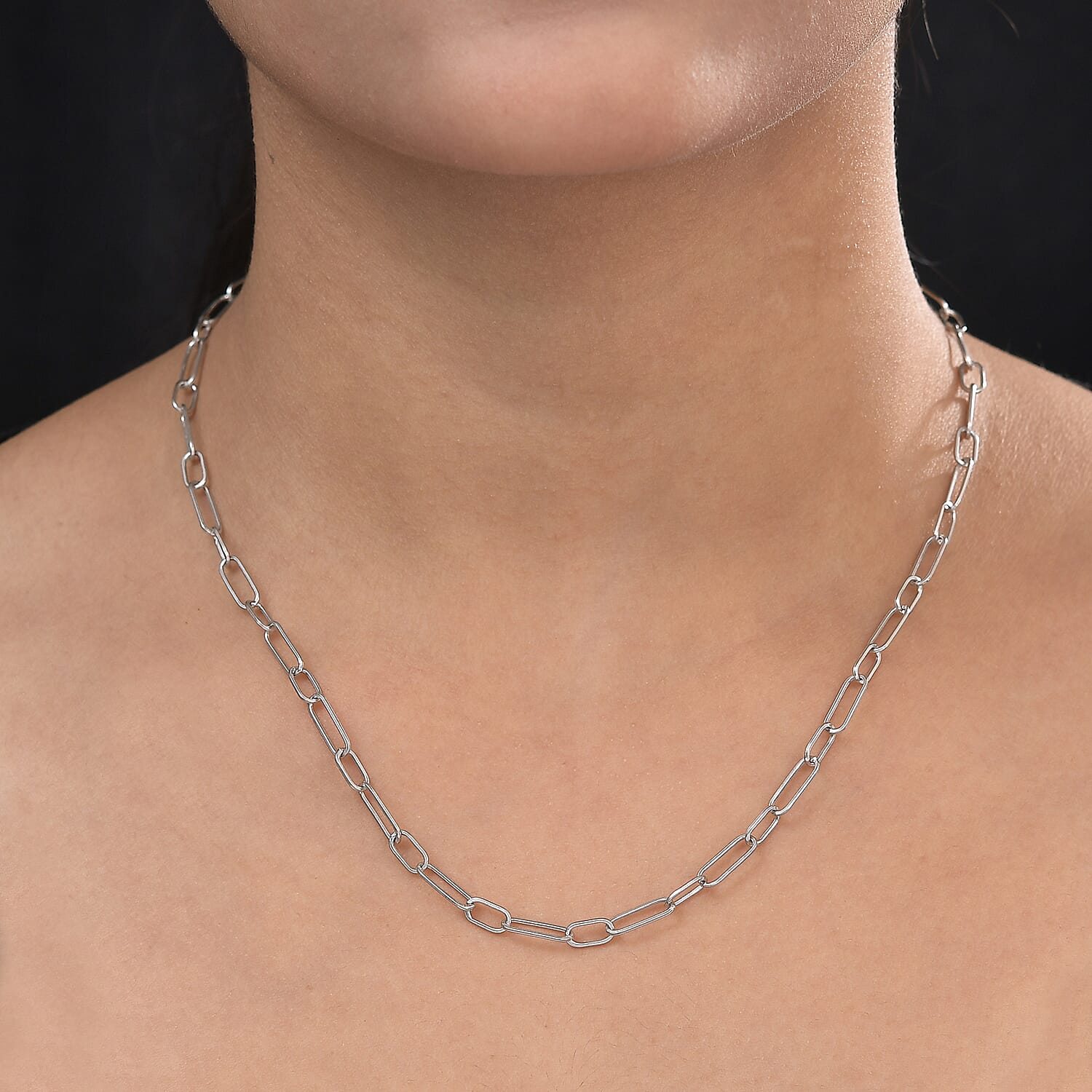 Platinum Overlay Sterling Silver Paperclip Necklace (Size - 24) With Lobster Clasp, Silver Wt. 8.40 Gms