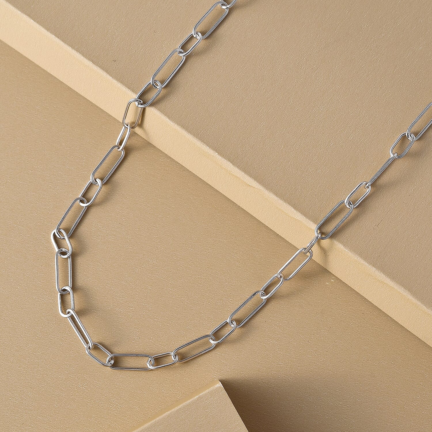 Platinum Overlay Sterling Silver Paperclip Necklace (Size - 24) With Lobster Clasp, Silver Wt. 8.40 Gms