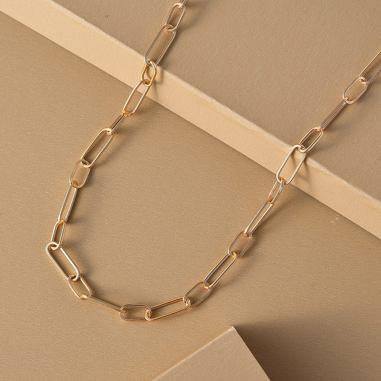 14K Gold Overlay Sterling Silver Paperclip Necklace (Size - 24) With Lobster Clasp, Silver Wt. 8.50 Gms