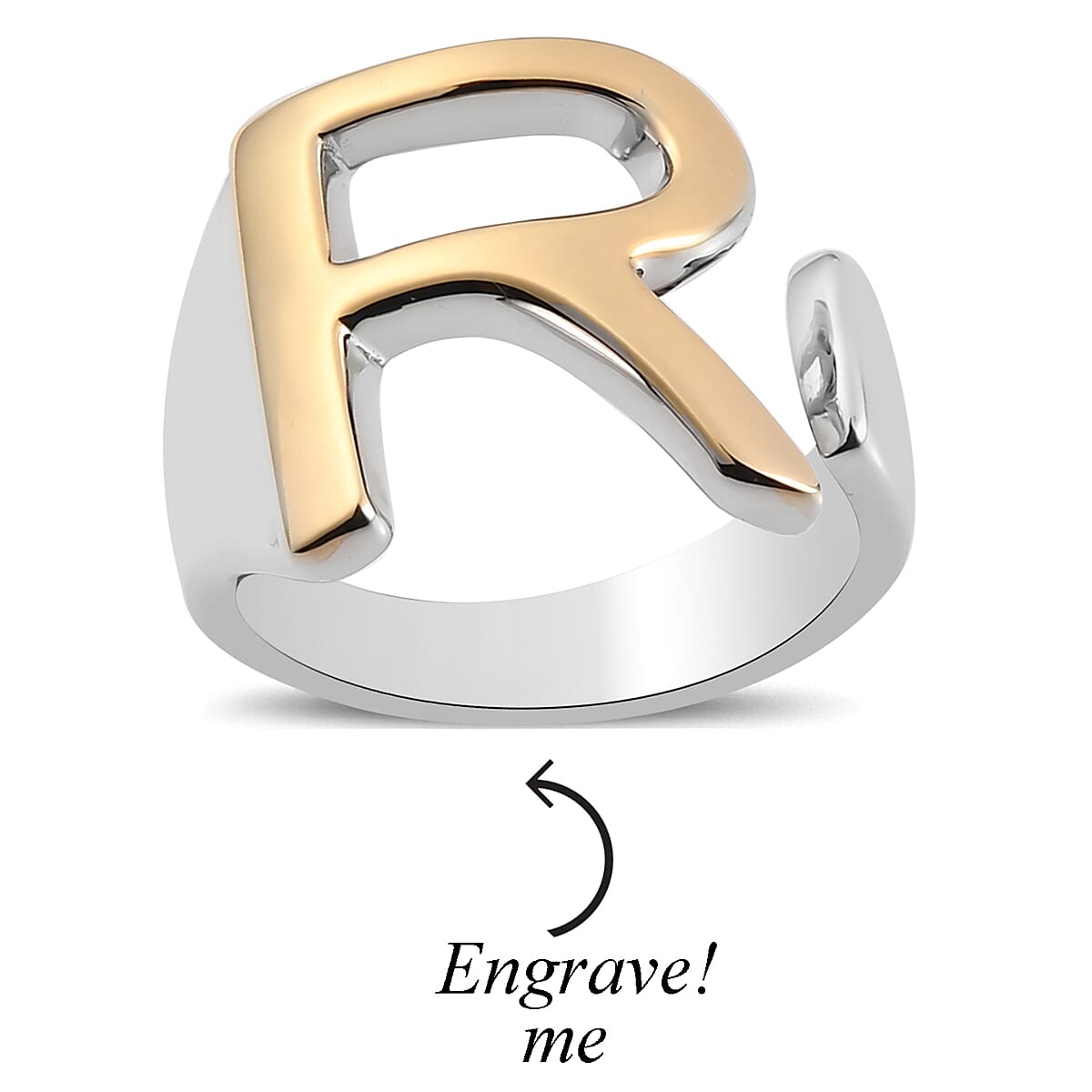 Personalised Engravable Initial R Ring in Yellow Gold Tone - M7785508 - TJC