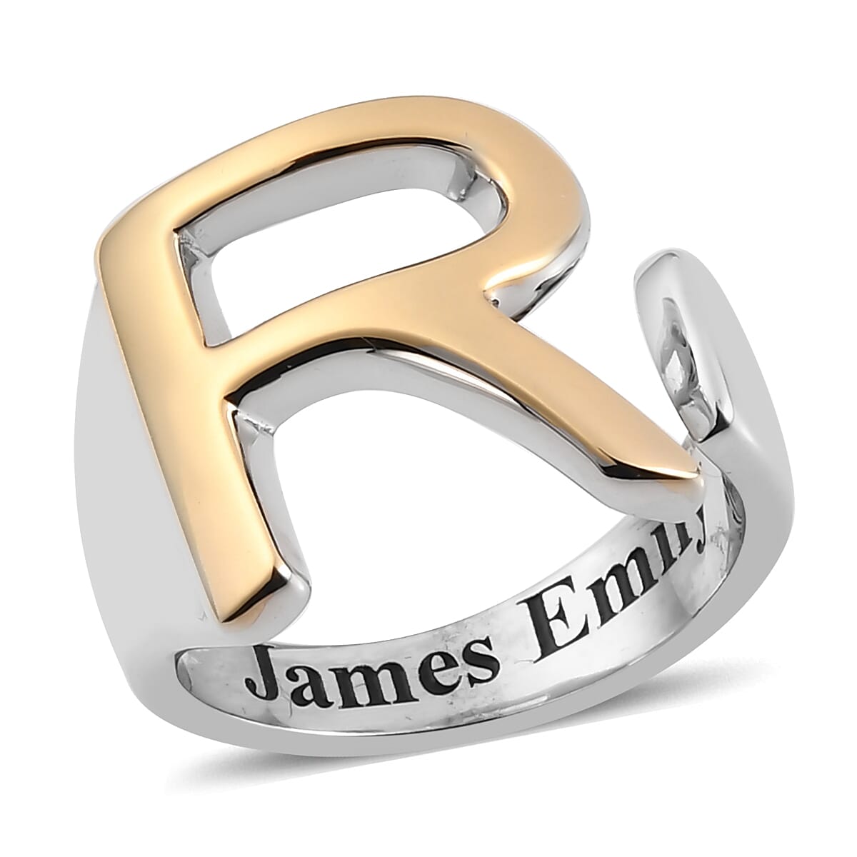 Personalised Engravable Initial R Ring in Yellow Gold Tone