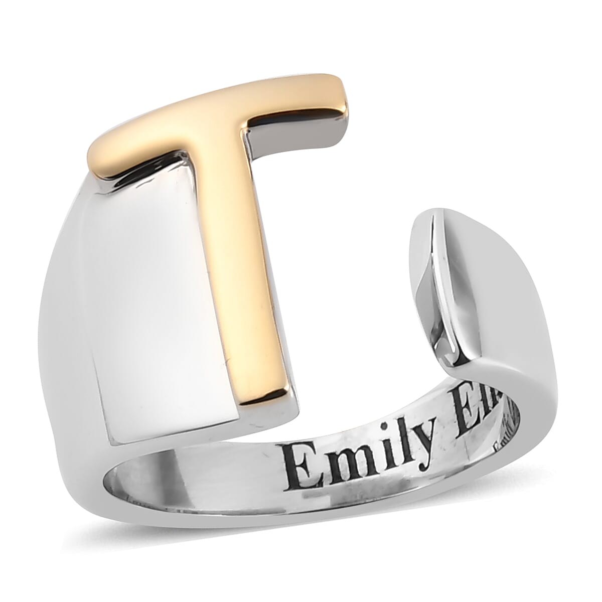 Personalised Engravable Initial T Ring in Yellow Gold Tone