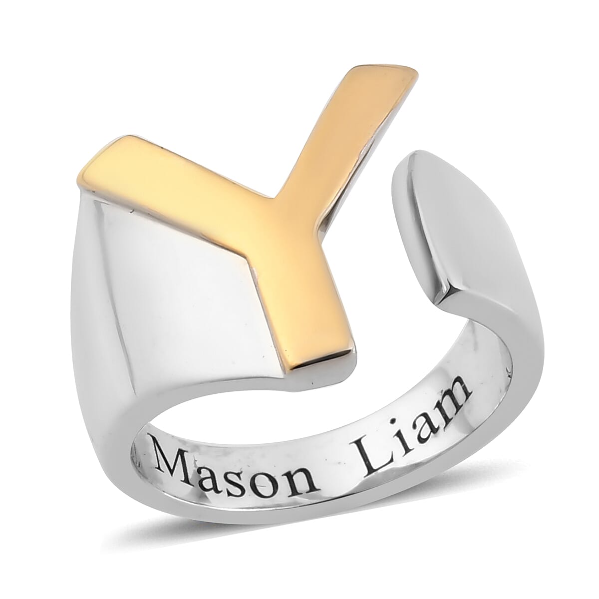Personalised Engravable Initial Y Ring in Yellow Gold Tone