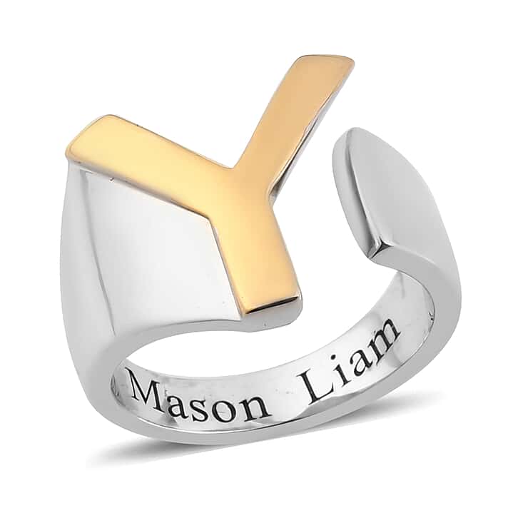 Personalised Engravable Initial Y Ring in Yellow Gold Tone