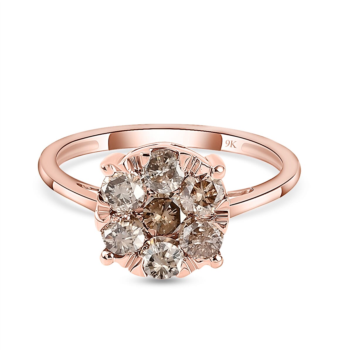 9K Rose Gold Natural Champagne Diamond Floral Ring 1.00 Ct.
