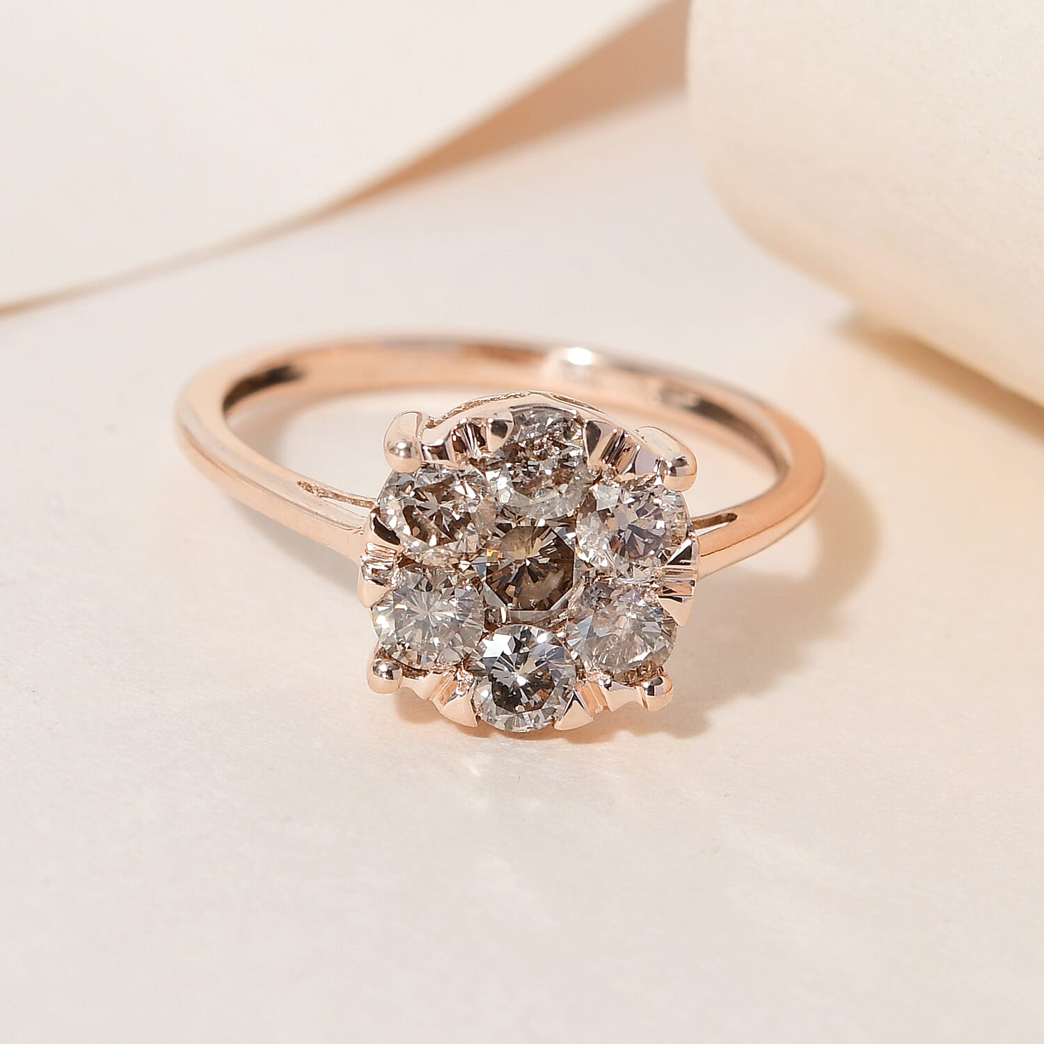 9K Rose Gold Natural Champagne Diamond Floral Ring 1.00 Ct.
