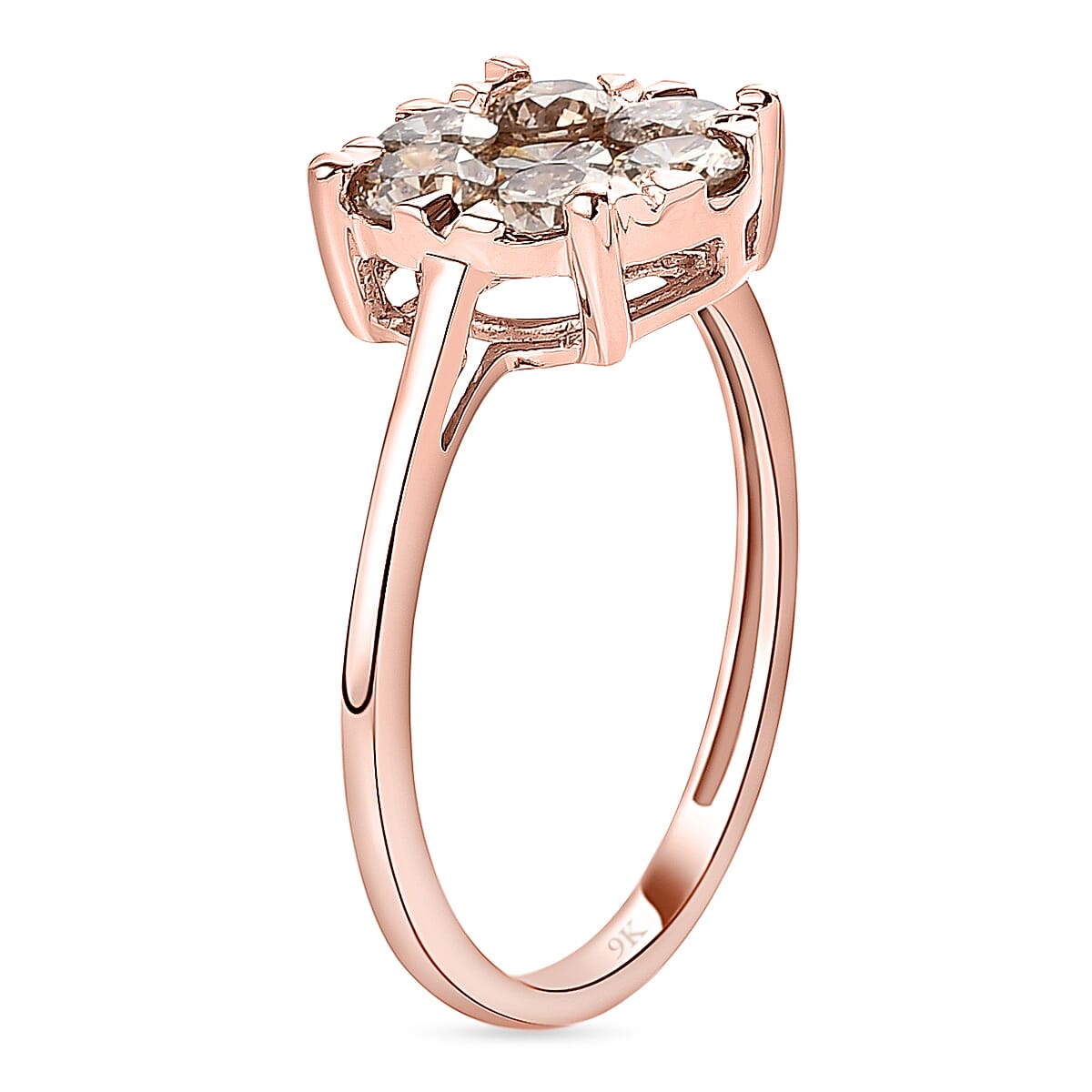 9K Rose Gold Natural Champagne Diamond Floral Ring 1.00 Ct.