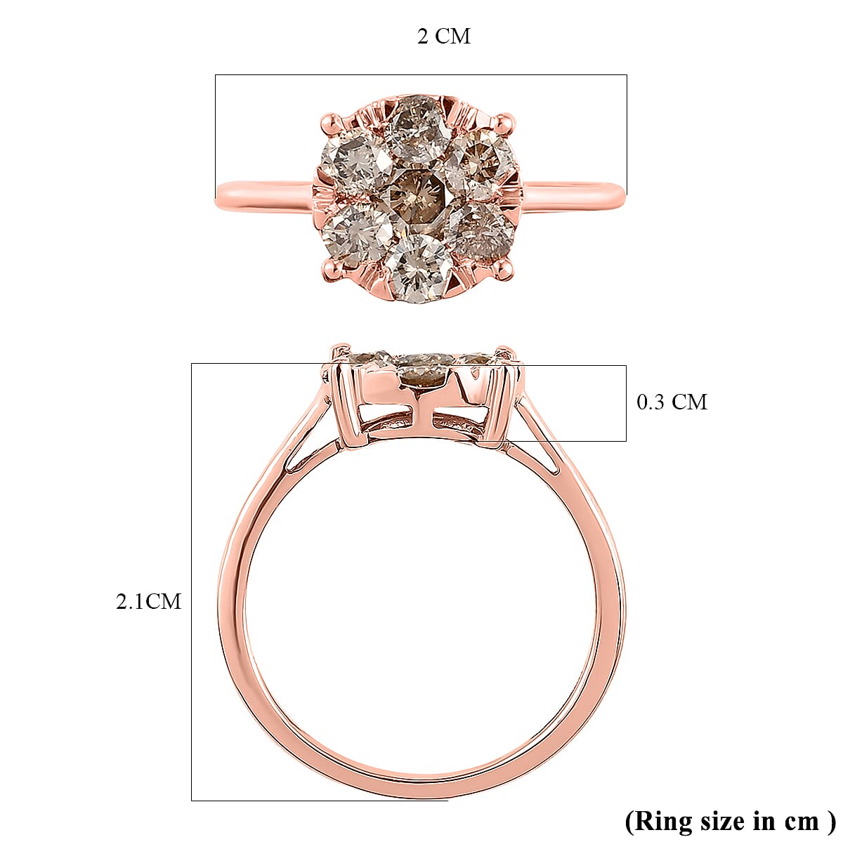 9K Rose Gold Natural Champagne Diamond Floral Ring 1.00 Ct.