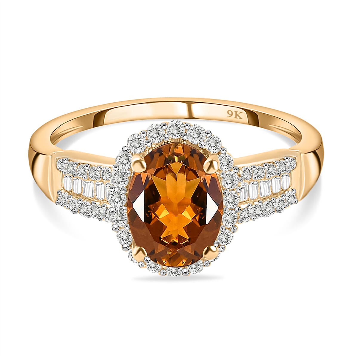 9K Yellow Gold Golden Tourmaline and Diamond Ring 1.48 Ct.