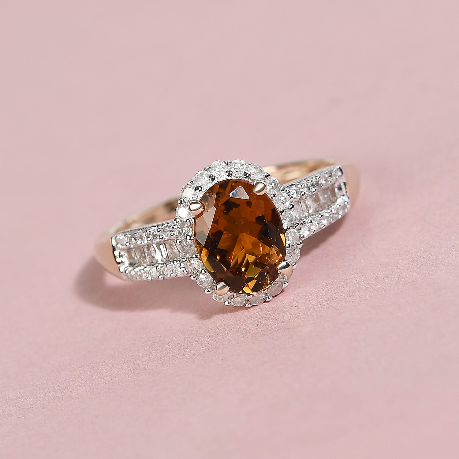 9K Yellow Gold Golden Tourmaline and Diamond Ring 1.48 Ct.