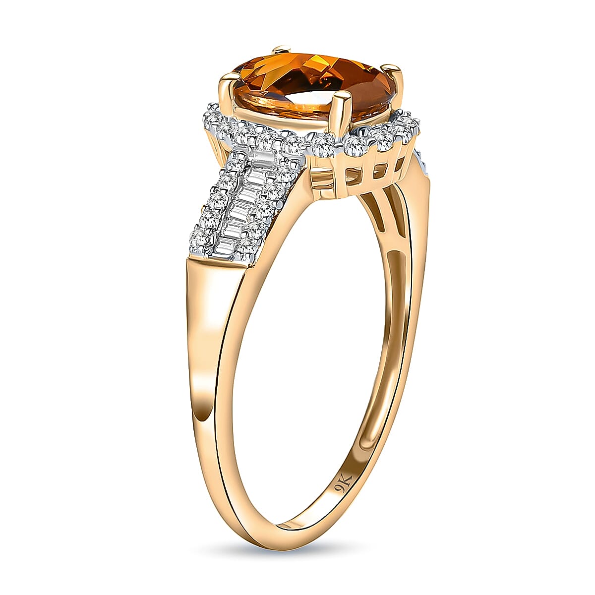 9K Yellow Gold Golden Tourmaline and Diamond Ring 1.48 Ct.